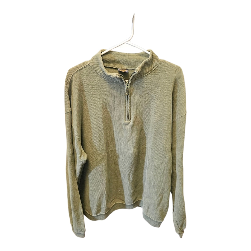 Men's Woolrich Olive Pullover Quarter Zip 100% Cotton Shirt Size XL